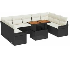 Sodo Sofų Rinkinys su pagalve 10 pcs Juoda ir kreminė