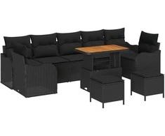 Sodo Sofų Rinkinys su pagalve su saugykla 10 pcs Juoda