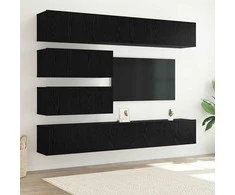 TV staliukas TV spintelių komplektas 6 pcs Juodas ąžuolas Apdirbta mediena