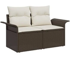 Sodo Sofų Rinkinys su pagalve 10 pcs Ruda Poli ratanas
