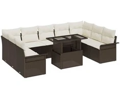 Sodo Sofų Rinkinys su pagalve 10 pcs Ruda Poli ratanas