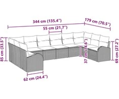 Lauko baldų komplektas Sofos komplektas su pagalve 10 pcs Šviesiai pilka Poliratanas