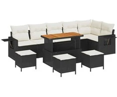 Lauko baldų komplektas Sodo Sofų Rinkinys 12 pcs Juoda ir kreminė poliratanas