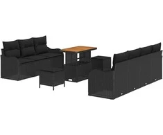 Sodo Sofų Rinkinys su pagalve su saugykla 10 pcs Juoda