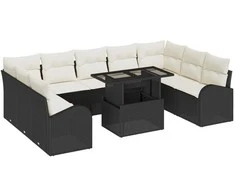 Sodo Sofų Rinkinys su pagalve 10 pcs Juoda Poli ratanas