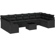 Lauko baldų komplektas Sodo Sofų Rinkinys su saugykla 11 pcs Juoda poliratanas