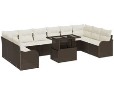 Sodo Sofų Rinkinys su pagalve 11 pcs Ruda Poli ratanas