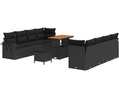 Lauko baldų komplektas Sodo Sofų Rinkinys su pagalve 11 pcs Juoda Poli ratanas