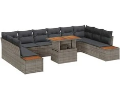 Sodo Sofų Rinkinys su saugykla 11 pcs Pilka Poli ratanas