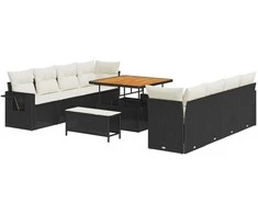 Lauko baldų komplektas Sodo Sofų Rinkinys su saugykla 11 pcs Juoda Poli ratanas