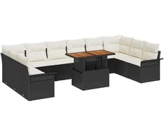Sodo Sofų Rinkinys su saugykla 9 pcs Juoda Poli ratanas
