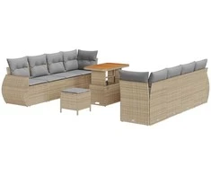 Lauko baldų komplektas Sodo Sofų Rinkinys su pagalve 11 pcs Smėlio poliratanas