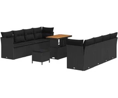 Lauko baldų komplektas Sodo Sofų Rinkinys 11 pcs Juoda poliratanas