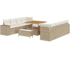 Lauko baldų komplektas Sodo Sofų Rinkinys su pagalve 11 pcs Smėlio poliratanas