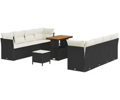 Sodo Sofų Rinkinys 11 pcs Juoda ir kreminė poliratanas