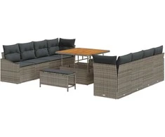 Lauko baldų komplektas Sodo Sofų Rinkinys su pagalve 11 pcs Pilka poliratanas