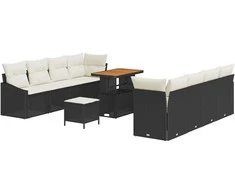 Sodo Sofų Rinkinys su pagalve 11 pcs Juoda ir kreminė