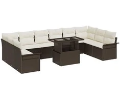 Sodo Sofų Rinkinys su pagalve 11 pcs Ruda Poli ratanas