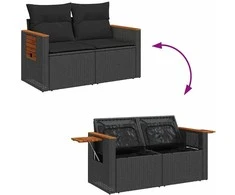 Sodo Sofų Rinkinys su pagalve 12 pcs Juoda poliratanas
