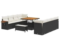 Sodo Sofų Rinkinys su pagalve 11 pcs Juoda ir kreminė
