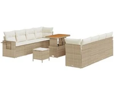 Lauko baldų komplektas Sodo Sofų Rinkinys su pagalve 11 pcs Smėlio Poli ratanas