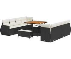 Lauko baldų komplektas Sodo Sofų Rinkinys su saugykla 11 pcs Juoda Poli ratanas