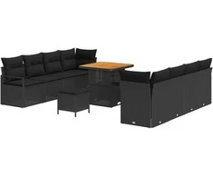 Lauko baldų komplektas Sodo Sofų Rinkinys su pagalve 11 pcs Juoda poliratanas