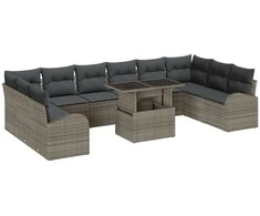 Lauko baldų komplektas Sodo Sofų Rinkinys su pagalve 11 pcs Pilka Poli ratanas