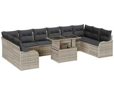 Sodo Sofų Rinkinys 11 pcs Šviesiai pilka Poli ratanas