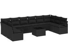 Sodo Sofų Rinkinys su pagalve 11 pcs Juoda poliratanas