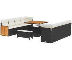 Sodo Sofų Rinkinys su pagalve 11 pcs Juoda ir kreminė