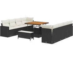 Sodo Sofų Rinkinys 12 pcs Juoda ir kreminė poliratanas
