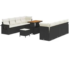 Lauko baldų komplektas Sodo Sofų Rinkinys su pagalve 11 pcs Juoda Poli ratanas
