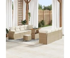 Lauko baldų komplektas Sodo Sofų Rinkinys su saugykla 11 pcs Smėlio Poli ratanas