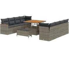 Lauko baldų komplektas Sodo Sofų Rinkinys 11 pcs Pilka poliratanas