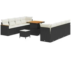 Lauko baldų komplektas Sodo Sofų Rinkinys 11 pcs Juoda poliratanas