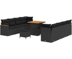 Sodo Sofų Rinkinys su pagalve 12 pcs Juoda poliratanas