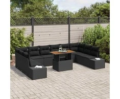 Sodo Sofų Rinkinys su saugykla 11 pcs Juoda Poli ratanas