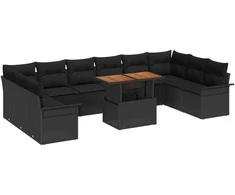 Sodo Sofų Rinkinys su saugykla 9 pcs Juoda Poli ratanas