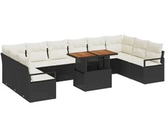 Lauko baldų komplektas Sodo Sofų Rinkinys su saugykla 11 pcs Juoda Poli ratanas