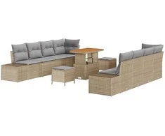 Lauko baldų komplektas Sodo Sofų Rinkinys su pagalve 11 pcs Smėlio poliratanas