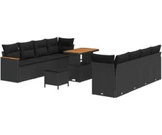 Sodo Sofų Rinkinys su pagalve 12 pcs Juoda poliratanas