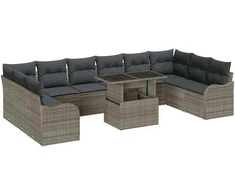 Sodo Sofų Rinkinys su pagalve 11 pcs Pilka Poli ratanas