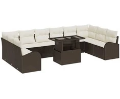 Sodo Sofų Rinkinys su pagalve 11 pcs Ruda Poli ratanas