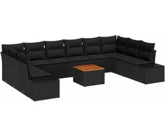 Lauko baldų komplektas Sodo Sofų Rinkinys su saugykla 11 pcs Juoda
