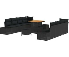 Sodo Sofų Rinkinys su pagalve 11 pcs Juoda Poli ratanas