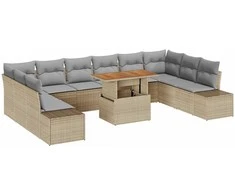 Lauko baldų komplektas Sodo Sofų Rinkinys su saugykla 11 pcs Smėlio Poli ratanas