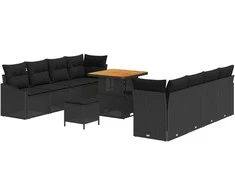 Lauko baldų komplektas Sodo Sofų Rinkinys su pagalve 11 pcs Juoda poliratanas