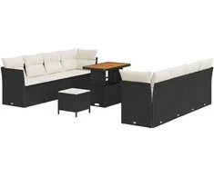Lauko baldų komplektas Sodo Sofų Rinkinys 11 pcs Juoda poliratanas