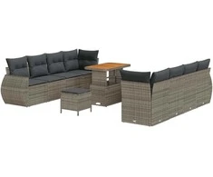 Lauko baldų komplektas Sodo Sofų Rinkinys su saugykla 11 pcs Pilka Poli ratanas